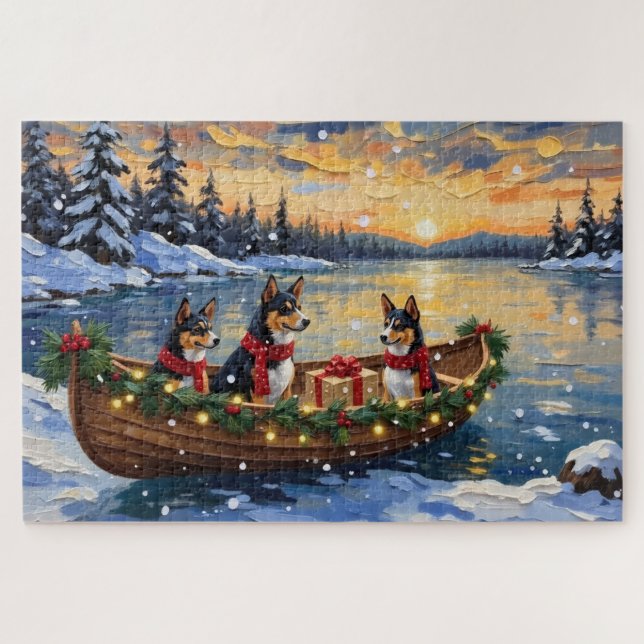 Basenji-Weihnachtsboot-Feiertag (Horizontal)