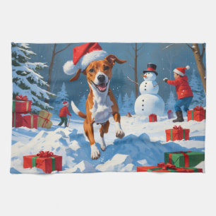 Basenji-Weihnachtsfest-Schneeszene Geschirrtuch