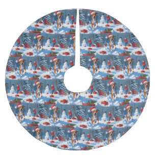 Basenji Weihnachtsfestive Schneeszene Polyester Weihnachtsbaumdecke