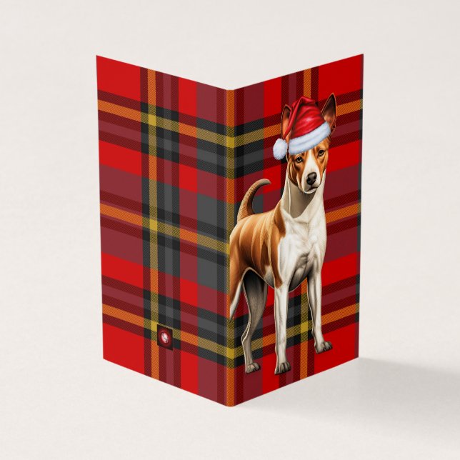 Basenji Weihnachtshund Rot und Grün Urlaub Kariert (Vorderseite)