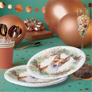 Basenji-Weihnachtskranz Festiver Hund Pappteller