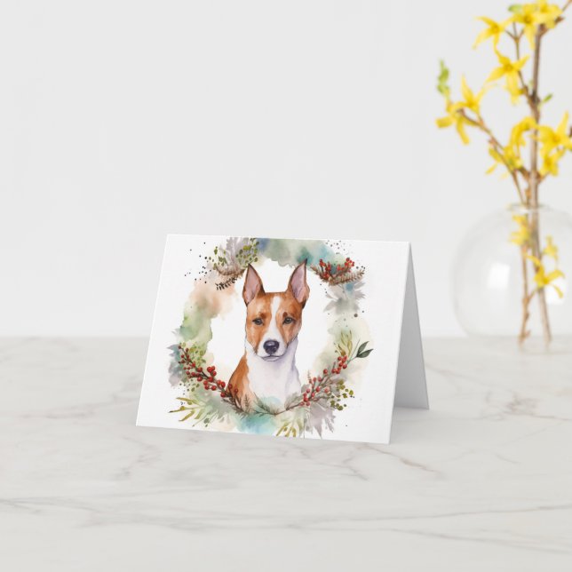 Basenji Weihnachtskraut Festliche Jungfrau Karte (Gelbe Blume)