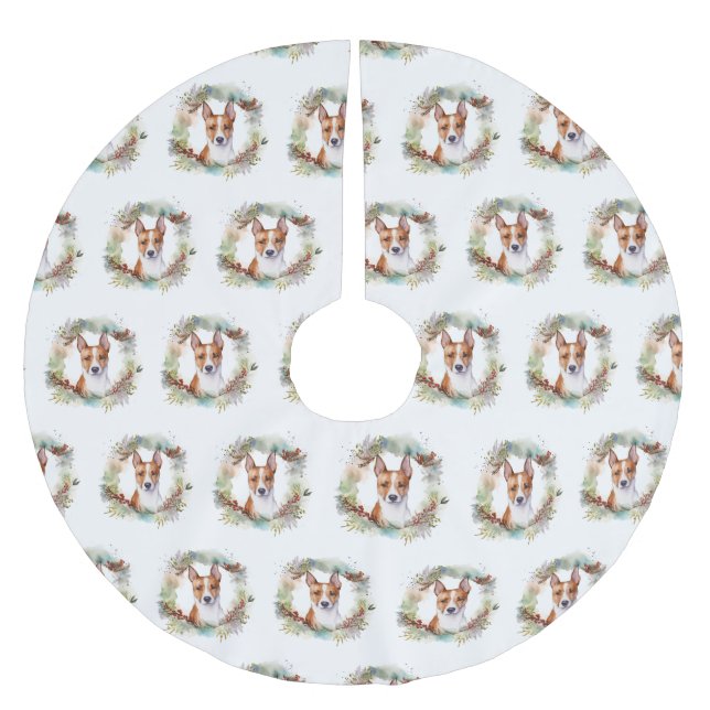 Basenji Weihnachtskraut Festliche Jungfrau Polyester Weihnachtsbaumdecke (Vorderseite)