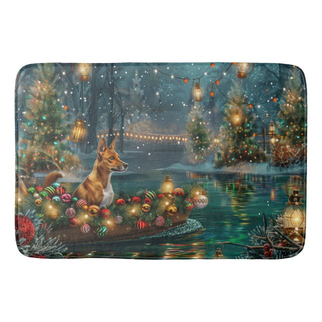 Basenji Weihnachtsreise Badematte (Vorderseite)
