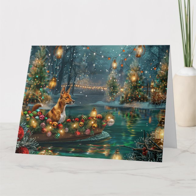 Basenji Weihnachtsreise Karte (Vorderseite)