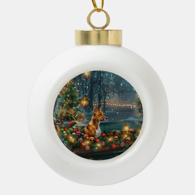 Basenji Weihnachtsreise Keramik Kugel-Ornament (Vorderseite)