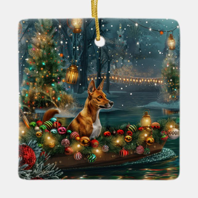 Basenji Weihnachtsreise Keramikornament (Vorderseite)