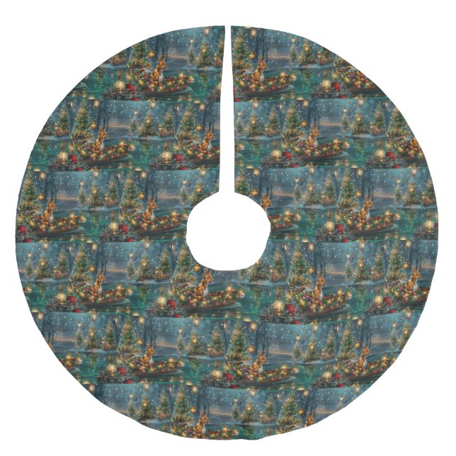 Basenji Weihnachtsreise Polyester Weihnachtsbaumdecke (Vorderseite)