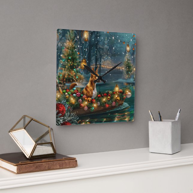 Basenji Weihnachtsreise Quadratische Wanduhr (Büro)
