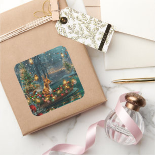 Basenji Weihnachtsreise Quadratischer Aufkleber