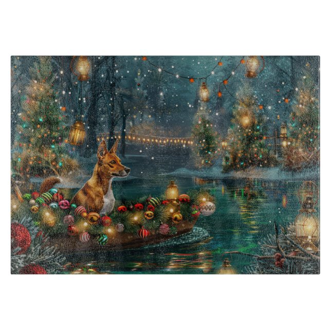 Basenji Weihnachtsreise Schneidebrett (Vorderseite)