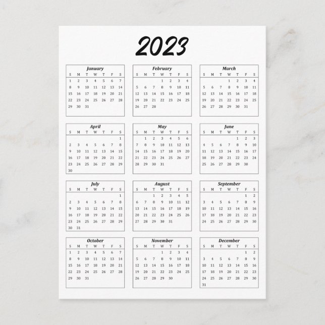 Basic 2023 Monatlicher Kalender Postkarte (Vorderseite)