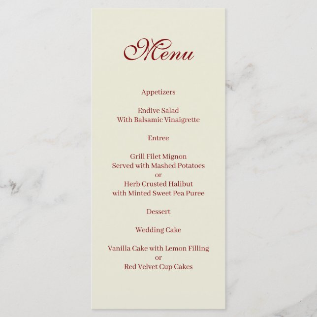 Basic and Elegant beige and burgundy Menu (Devant)