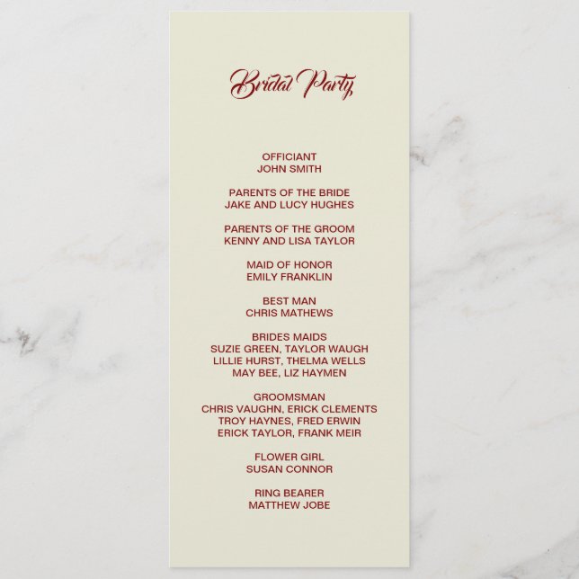 Basic and Elegant double side program card Programm (Rückseite)