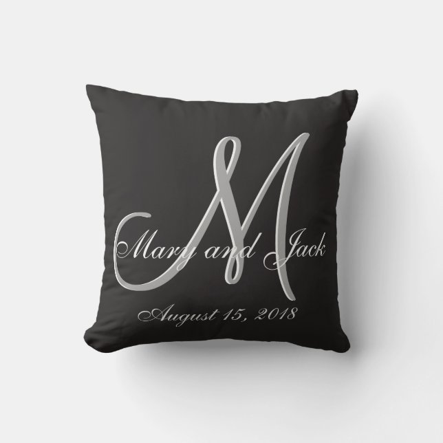 Basic Black Fabulous Wedding Monogram Grosser Wert Kissen (Vorderseite)
