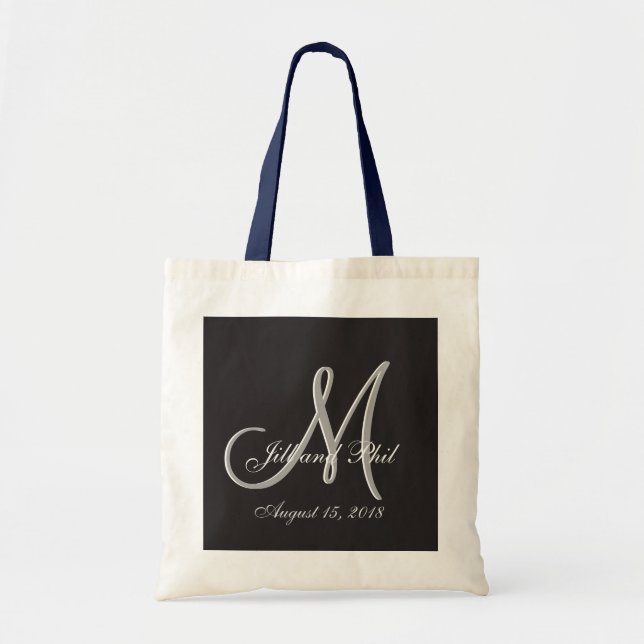 Basic Black Fabulous Wedding Monogram Grosser Wert Tragetasche (Vorne)