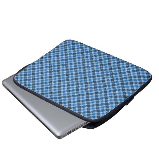 Basic Blue/Baby Blue Gingham Diagonal Plaid Laptopschutzhülle (Vorne Knopf)