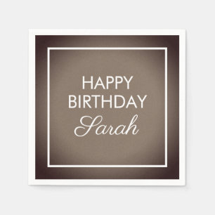 Basic Brown White Happy Birthday Serviette