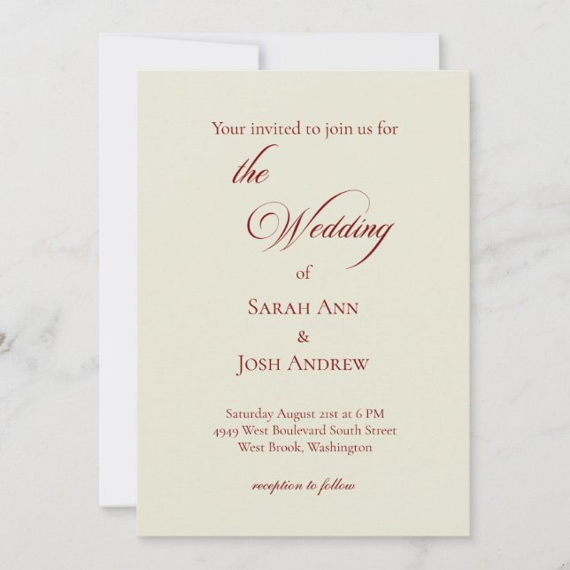 Basic & Elegant wedding Invitation beige Einladung (Vorderseite)