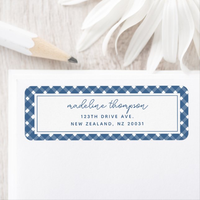 Basic Gingham Light Navy Blue Address Label (Insitu)