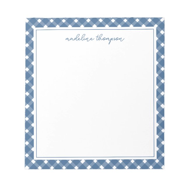 Basic Gingham Light Navy Blue Border Notepad Notizblock (Vorderseite)