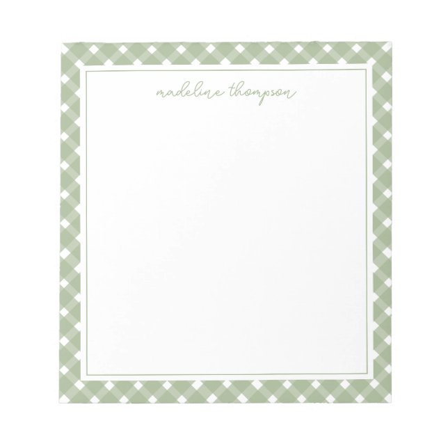 Basic Gingham Sage Green Border Notepad Notizblock (Vorderseite)
