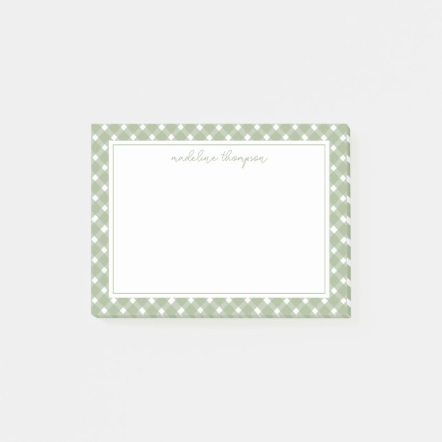 Basic Gingham Sage Green Border Post-it Klebezettel (Vorderseite)