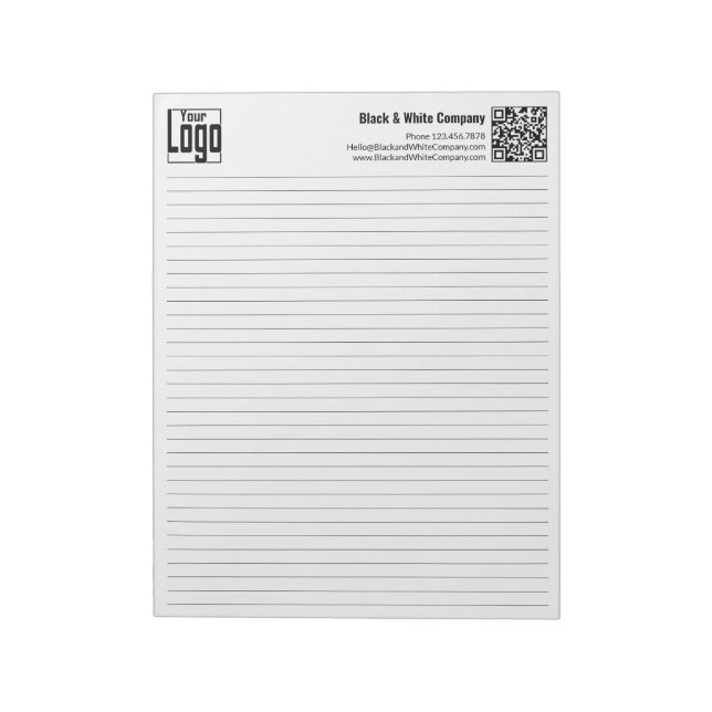Basic Logo QR-code Black Line College Rule Notizblock (Rotiert)