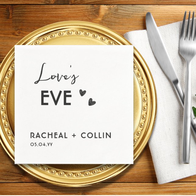 Basic Minimalist Simple Modern Rehearsal Dinner Serviette (Simple Wedding napkins, Black and White Love's Eve Script Napkins)