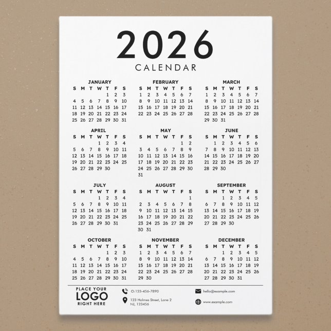 Basic Modern 2026 Corporate Logo Calendar Magnetkarte (2026 calendar)