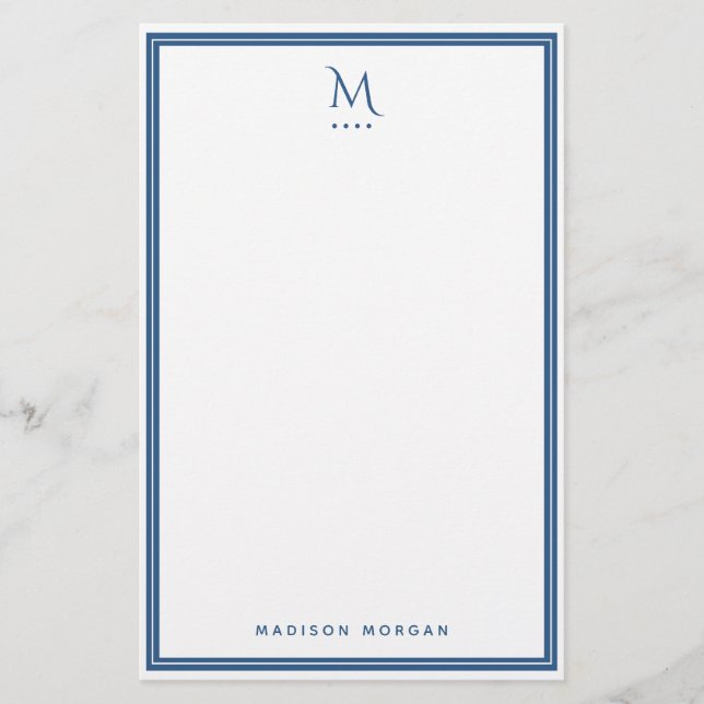 Basic Monogram Navy Blue Border Personalized  Briefpapier (Vorderseite)