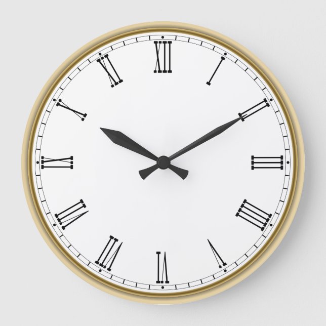 Basic Plain Black and White Roman Numeral Große Wanduhr (Vorderseite)