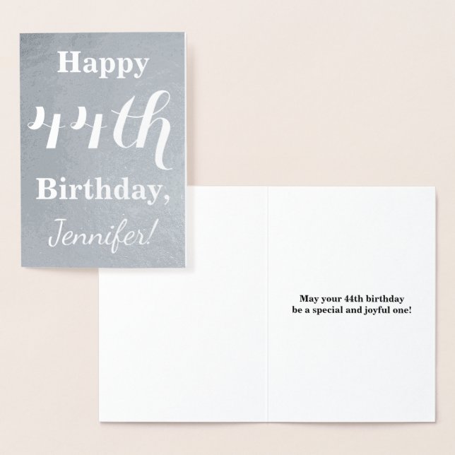 Basic Silver Foil "Happy 44 th Birthday" + Name Folienkarte (Anzeige)