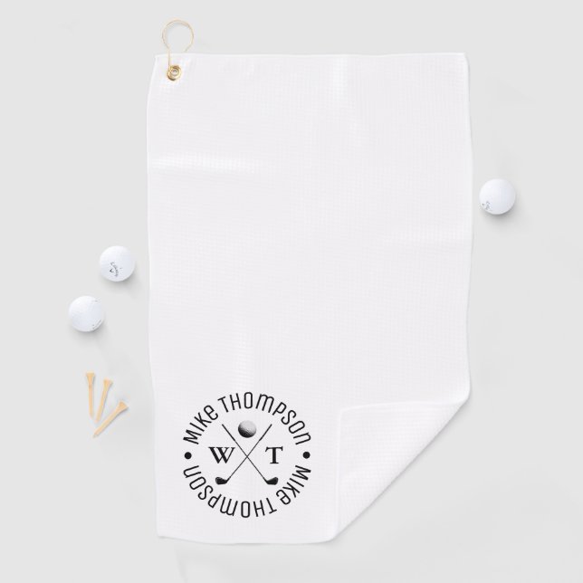 Basic White Simple Monogram für einen Golfspieler Golfhandtuch (Insitu)