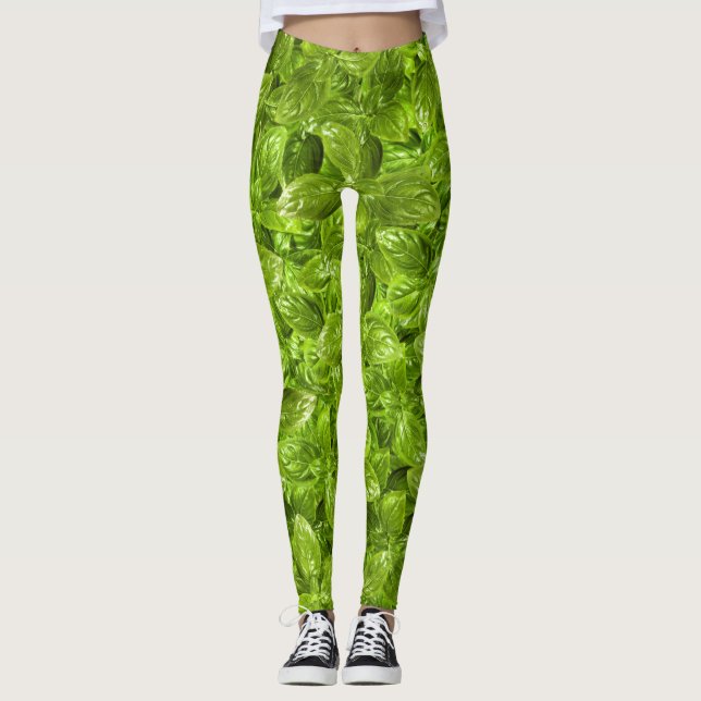 Basil-Blätter-Muster Leggings (Vorderseite)