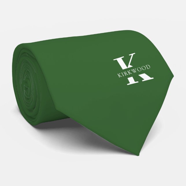 Basil Green Elegant Monogram + Name Krawatte (Gerollt)