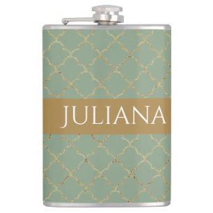 Basil Green Gold Quatrefolie Personalisiert Flachmann