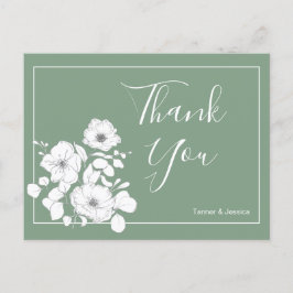 Basil Green und White Floral Wedding Vielen Dank Postkarte