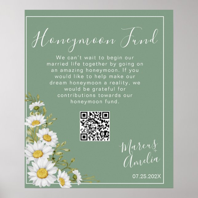 Basil Green & White Daisies Honeymoon Fund Poster (Vorne)