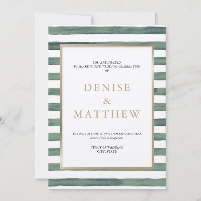 Basil Grüne Aquarellstreifen mit Goldschrift Einladung (Vorderseite)