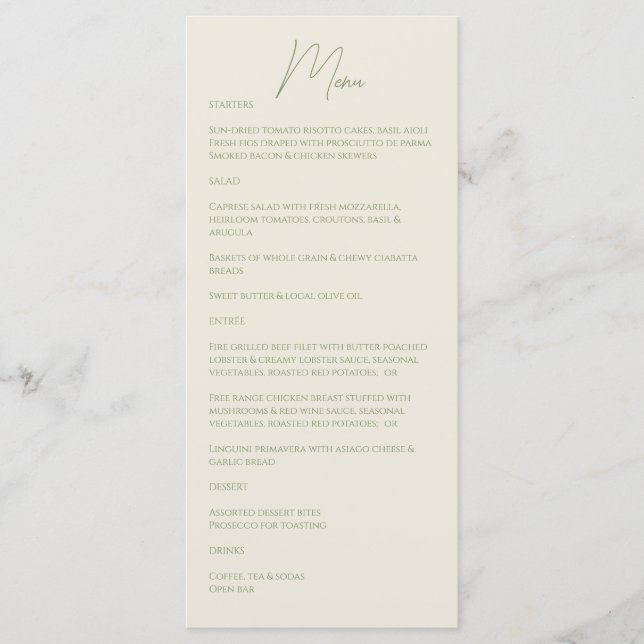 Basil ・ Handgeschriebene SkriptWedding Menükarte (Vorderseite)