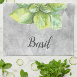 Basil Herb Watercolor Illustration Geschirrtuch