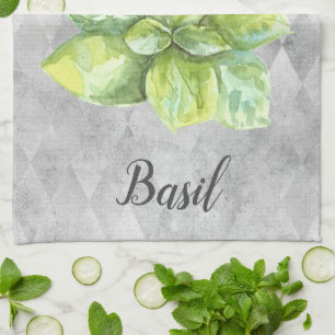 Basil Herb Watercolor Illustration Geschirrtuch
