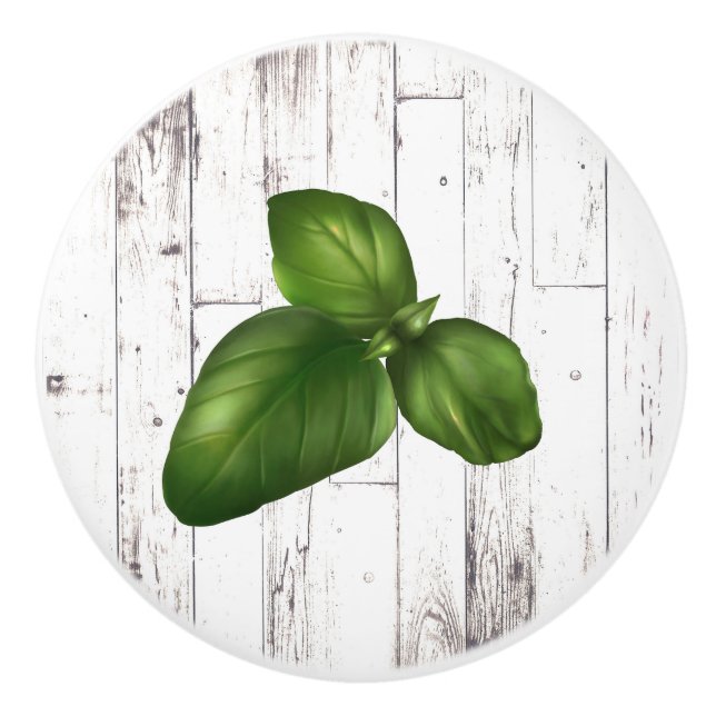 Basil Leaf White Wood Rustikales Bauernhaus Küche Keramikknauf (Vorderseite)
