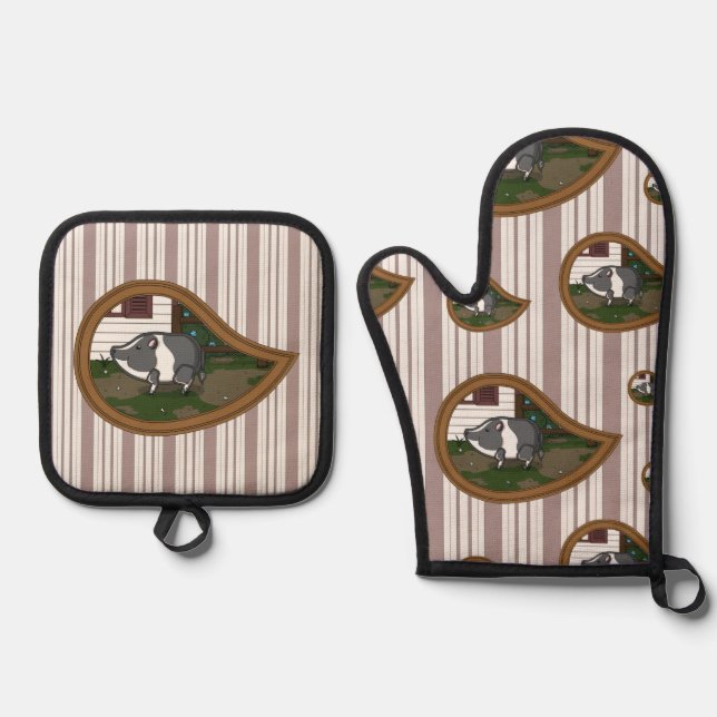 Basil the Pig Ofenhandschuh & Topflappen-Set (Vorderseite)