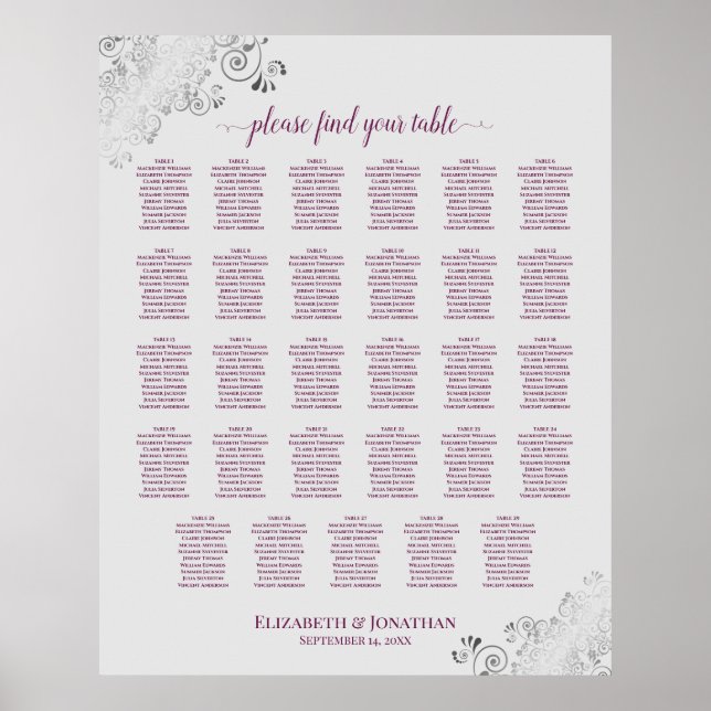 Basis auf der Gray 29 Table Wedding Seating Chart Poster (Vorne)