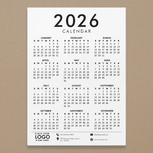 Basis Moderner 2026 Firmen-Logo-Kalender Magnetkarte