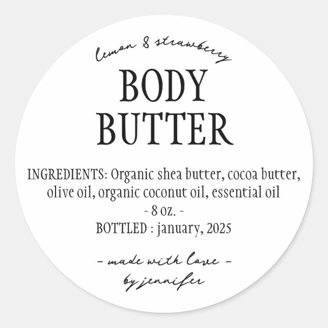 Basishemmende Body Butter Zutaten Runder Aufkleber (Vorderseite)