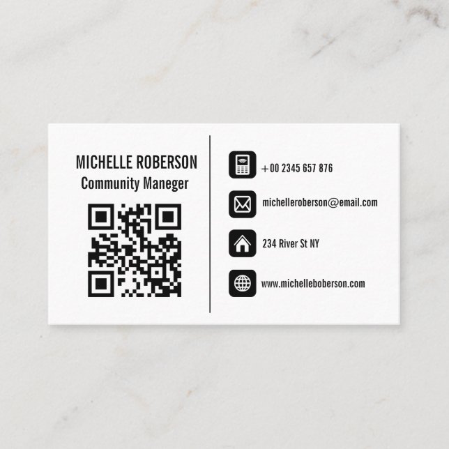 Basisinfos und qr Business Card Visitenkarte (Vorderseite)