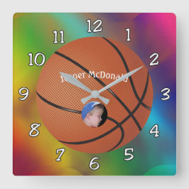 Baskeball Multi-farbiges Bkgrd-Foto Personalisiere Quadratische Wanduhr